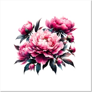 botanic watercolors, pink flowers peony flowers Posters and Art